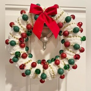 Hand Crafted Holiday Jingle Bells Wreath with Red, Green, and Gold Accents